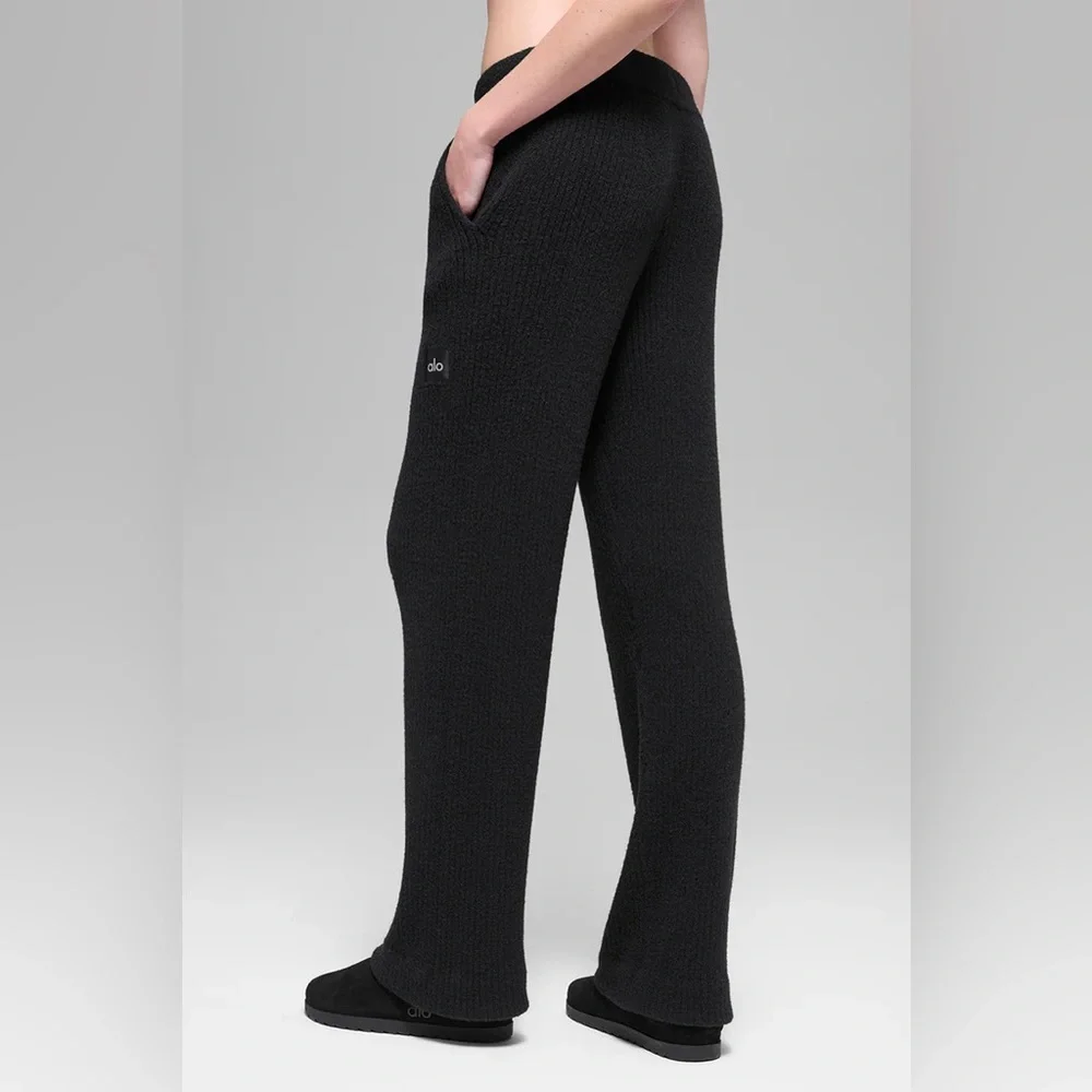 Alo Yoga Snuggle Up Sweater High-Waist Wide Leg Pant - Black - XXS - Picture 3 of 15